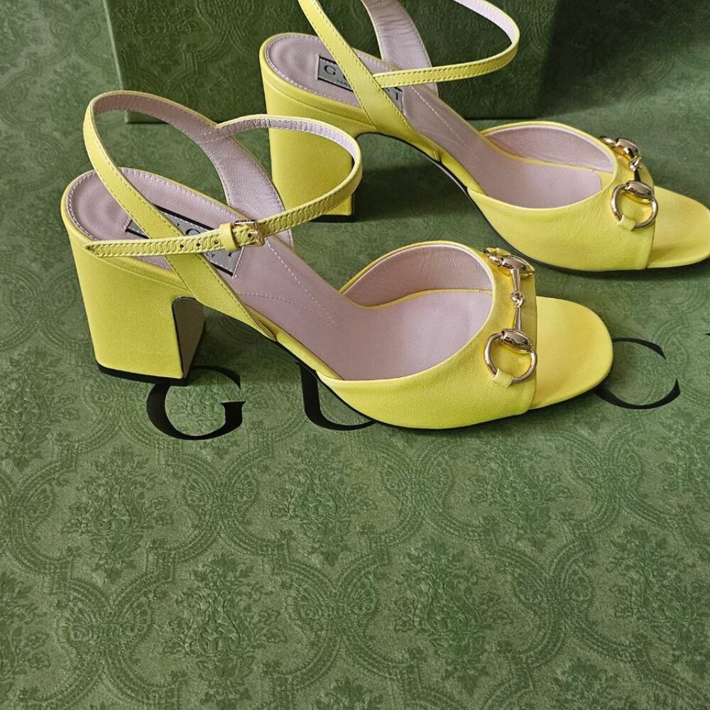 GUCCI Women's Mid-heel Sandal With Horsebit In Yellow size 37+ new - Picture 2 of 11